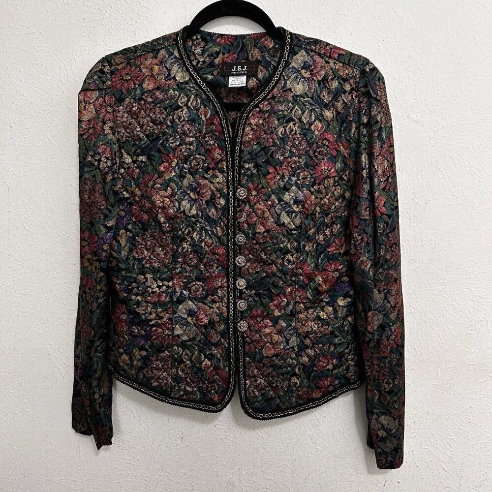 Vintage‎ 90s Quilted Blazer Jacket Floral Print Button Front 9/10 P Multicolored
